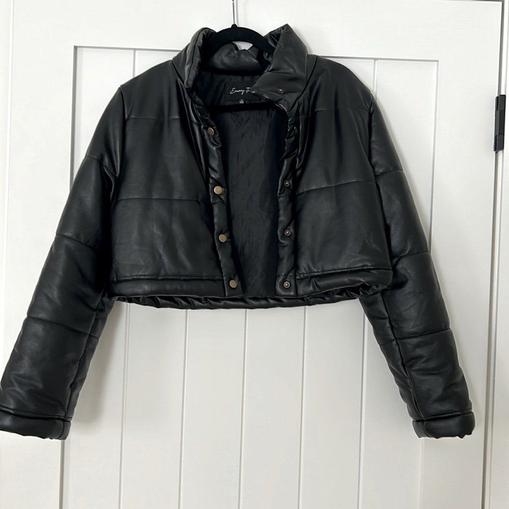 Emory Park Faux Leather Cropped Puffer S